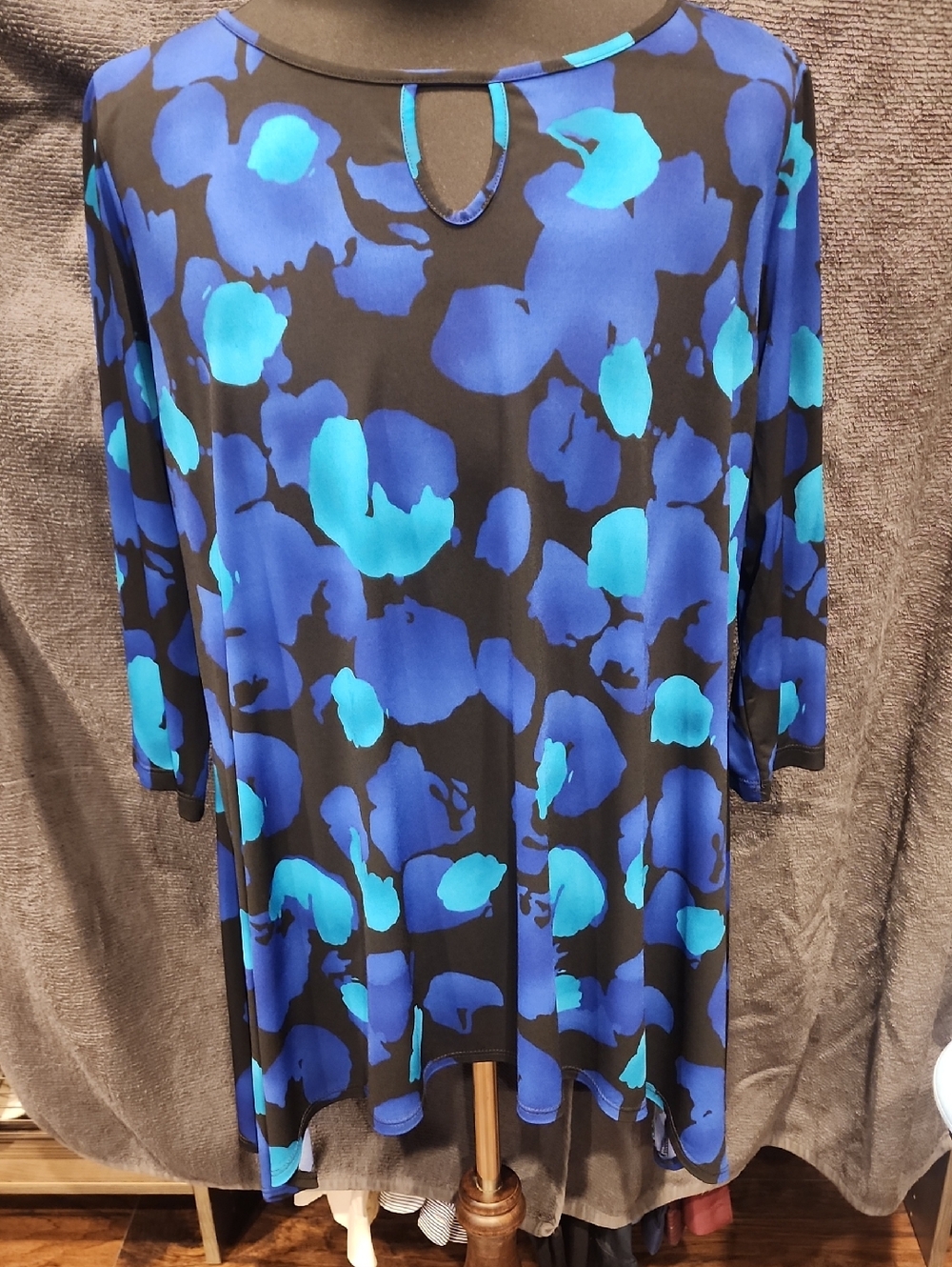 Clara Sun Woo Black Tunic with Blue & Teal Floral Print